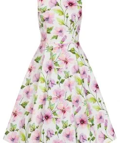 Hearts & Roses Naomi Floral 50's Swing Dress White New In