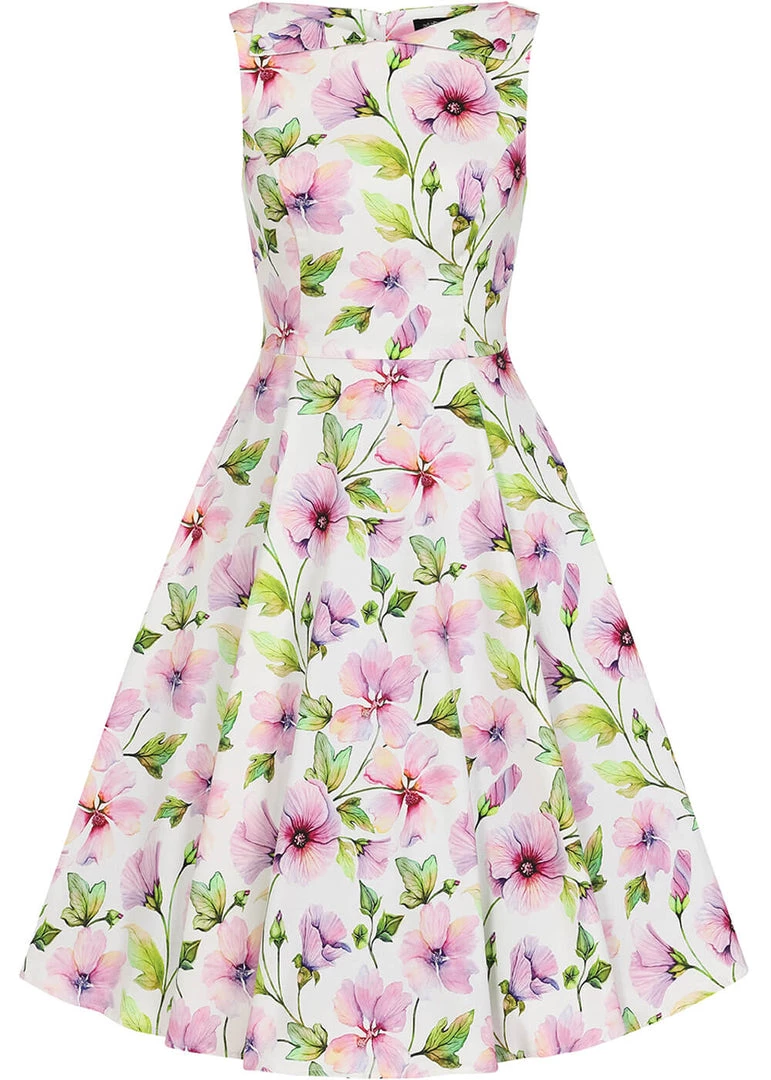 Hearts & Roses Naomi Floral 50's Swing Dress White New In
