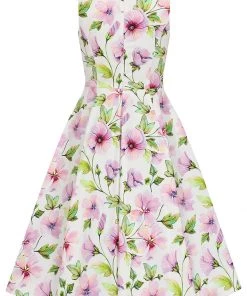 Hearts & Roses Naomi Floral 50's Swing Dress White New In