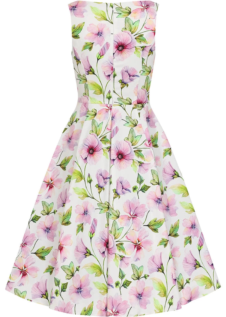 Hearts & Roses Naomi Floral 50's Swing Dress White New In