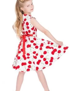 Hearts & Roses Kids Bombshell Cherry 50's Swing Dress White