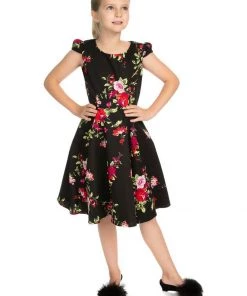 Hearts & Roses Kids Charming 50's Swing Dress Black New In