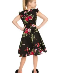Hearts & Roses Kids Charming 50's Swing Dress Black New In