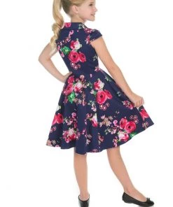 Hearts & Roses Kids Midnight Garden 50's Swing Dress Navy New In