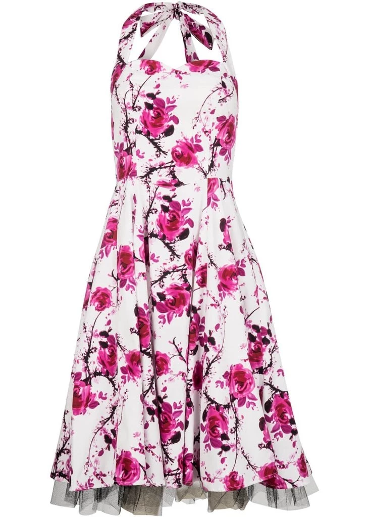 Hearts & Roses Pink Cherry Blossom 50's Swing Dress White