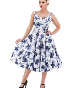 Hearts & Roses Rosanne 50's Swing Dress White Blue