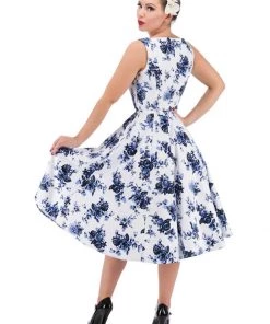 Hearts & Roses Rosanne 50's Swing Dress White Blue