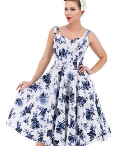 Hearts & Roses Rosanne 50's Swing Dress White Blue
