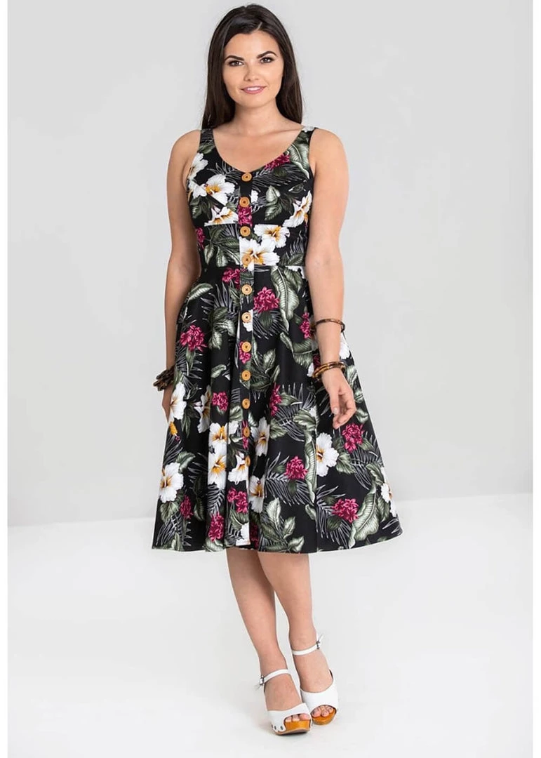 New In Hell Bunny Tahiti 50's Swing Dress Black