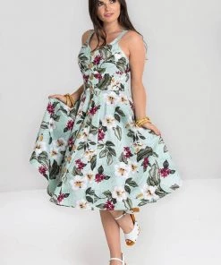 New In Hell Bunny Tahiti 50's Swing Dress Green