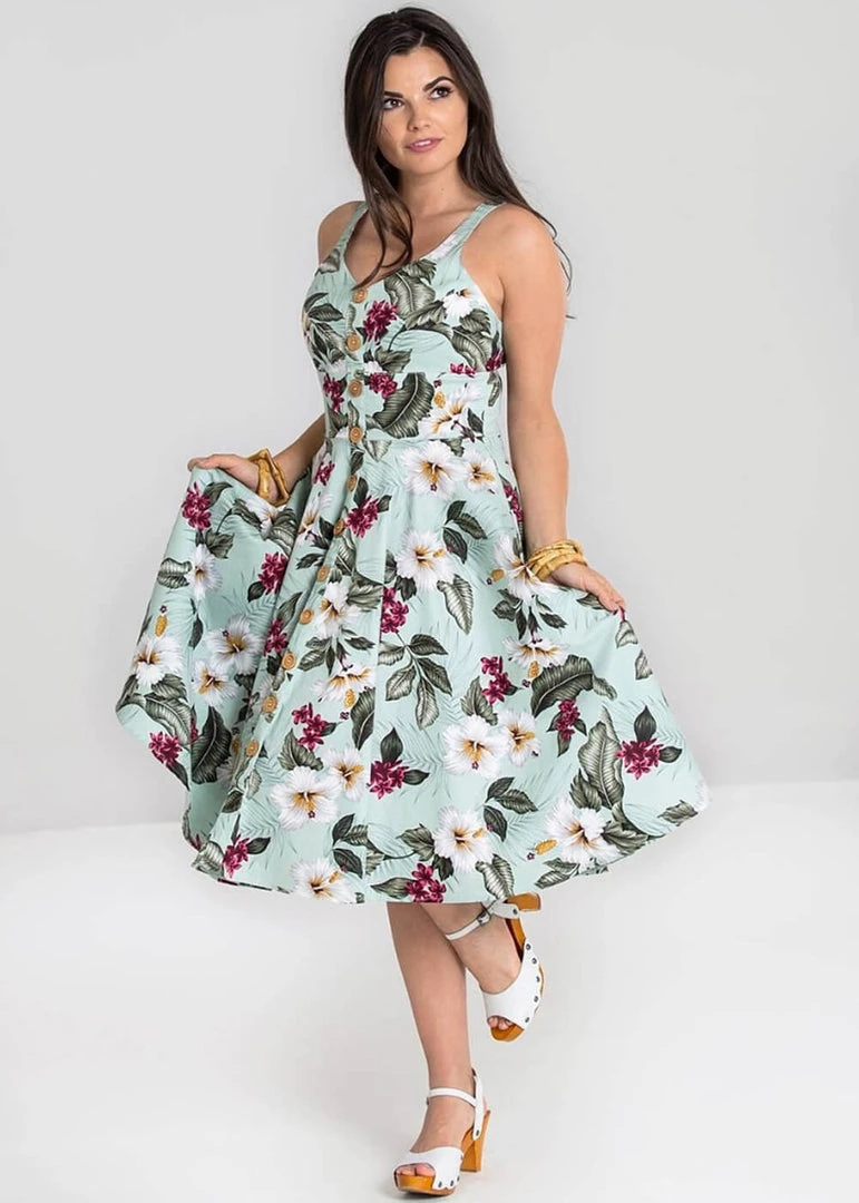 New In Hell Bunny Tahiti 50's Swing Dress Green