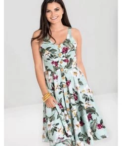 New In Hell Bunny Tahiti 50's Swing Dress Green