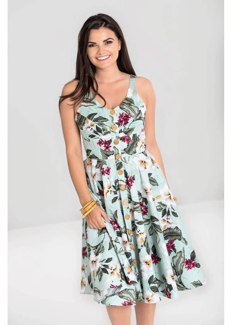 New In Hell Bunny Tahiti 50's Swing Dress Green