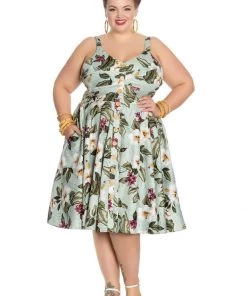 New In Hell Bunny Tahiti 50's Swing Dress Green