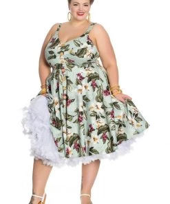 New In Hell Bunny Tahiti 50's Swing Dress Green