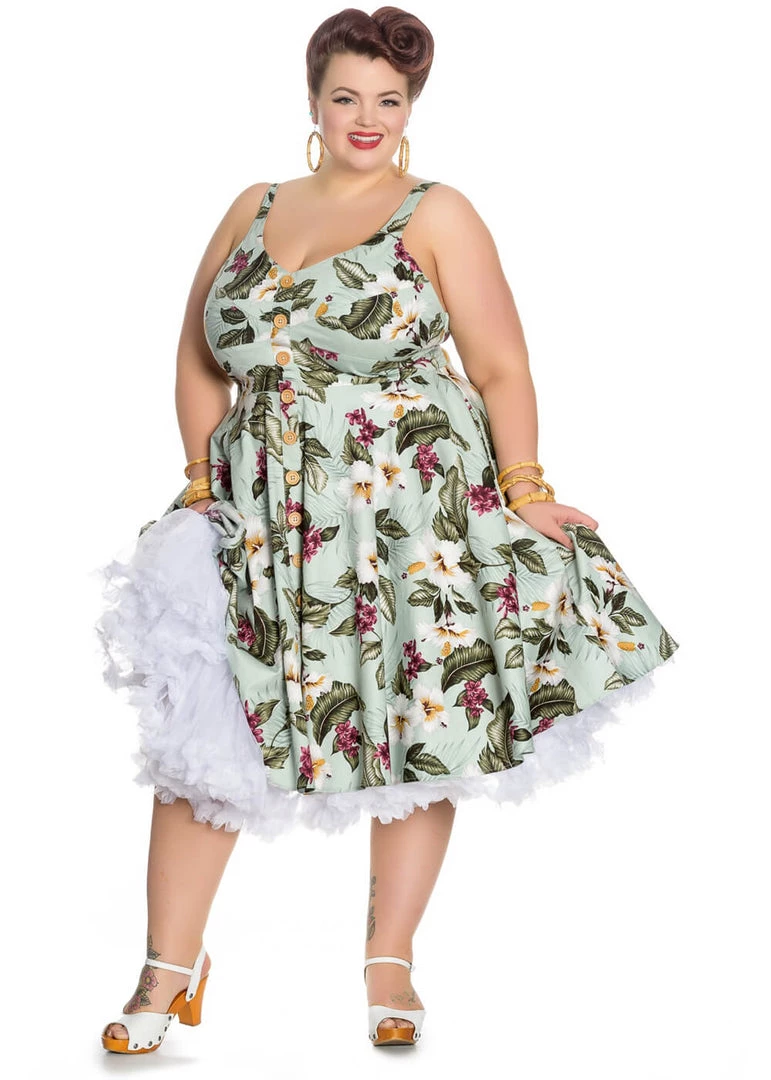 New In Hell Bunny Tahiti 50's Swing Dress Green