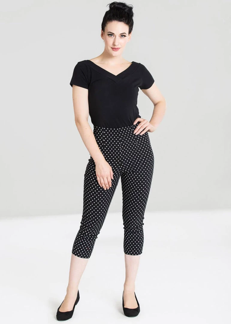 New In Hell Bunny Kay Polkadot 50's Capri Trousers Black