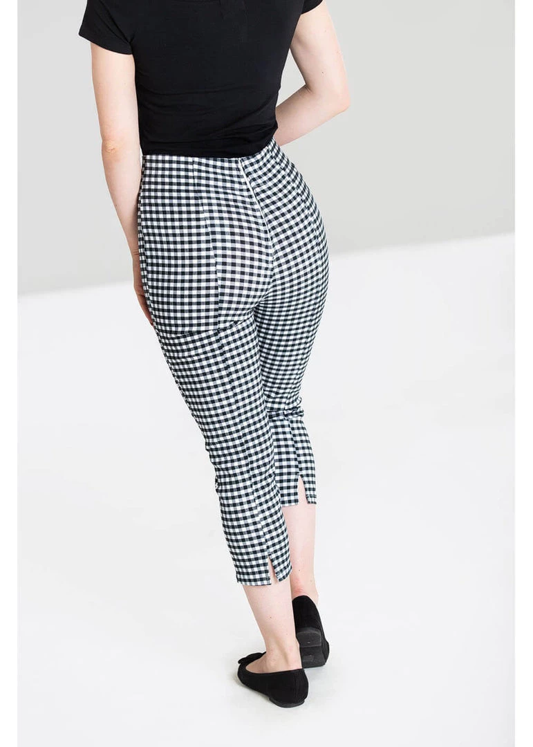 New In Hell Bunny Judy Gingham 60's Capri Trousers Black White