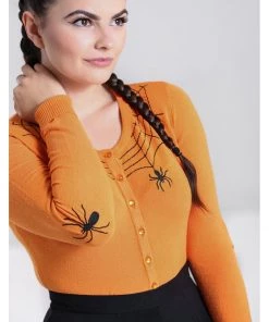Hell Bunny Spider 50's Cardigan In Orange New In