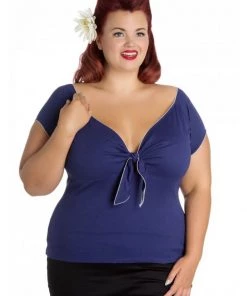 Hell Bunny Bardot 50's Top Navy Blue