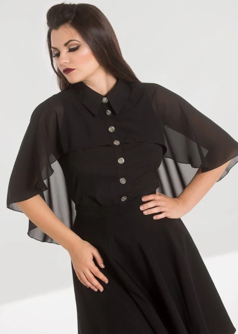 Hell Bunny Draco Cape Blouse Black
