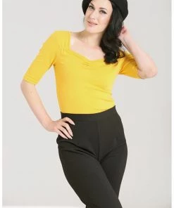 New In Hell Bunny Philippa 50's Top Mustard