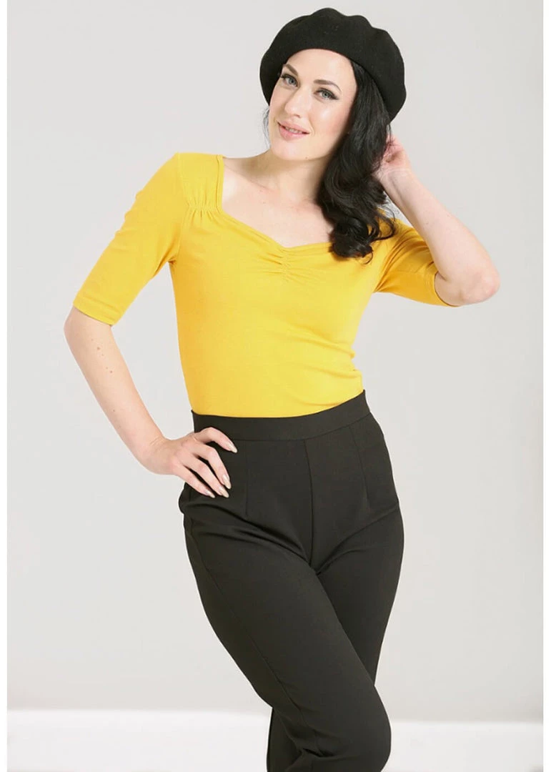 New In Hell Bunny Philippa 50's Top Mustard