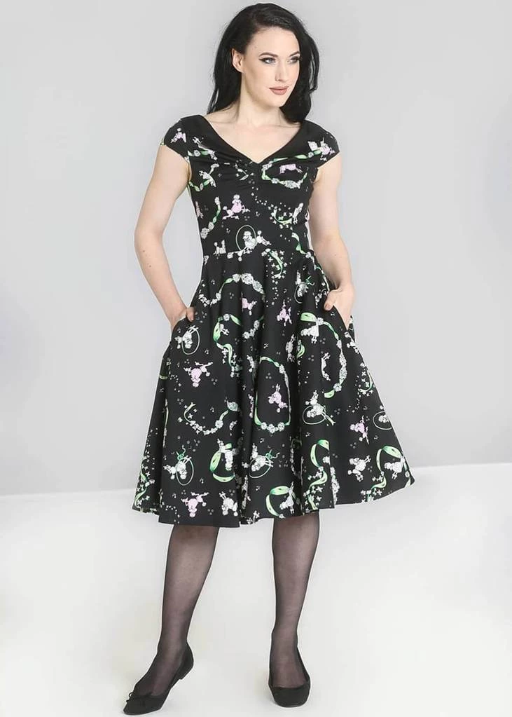 Hell Bunny Lexie Poodles 50's Swing Dress Black New In