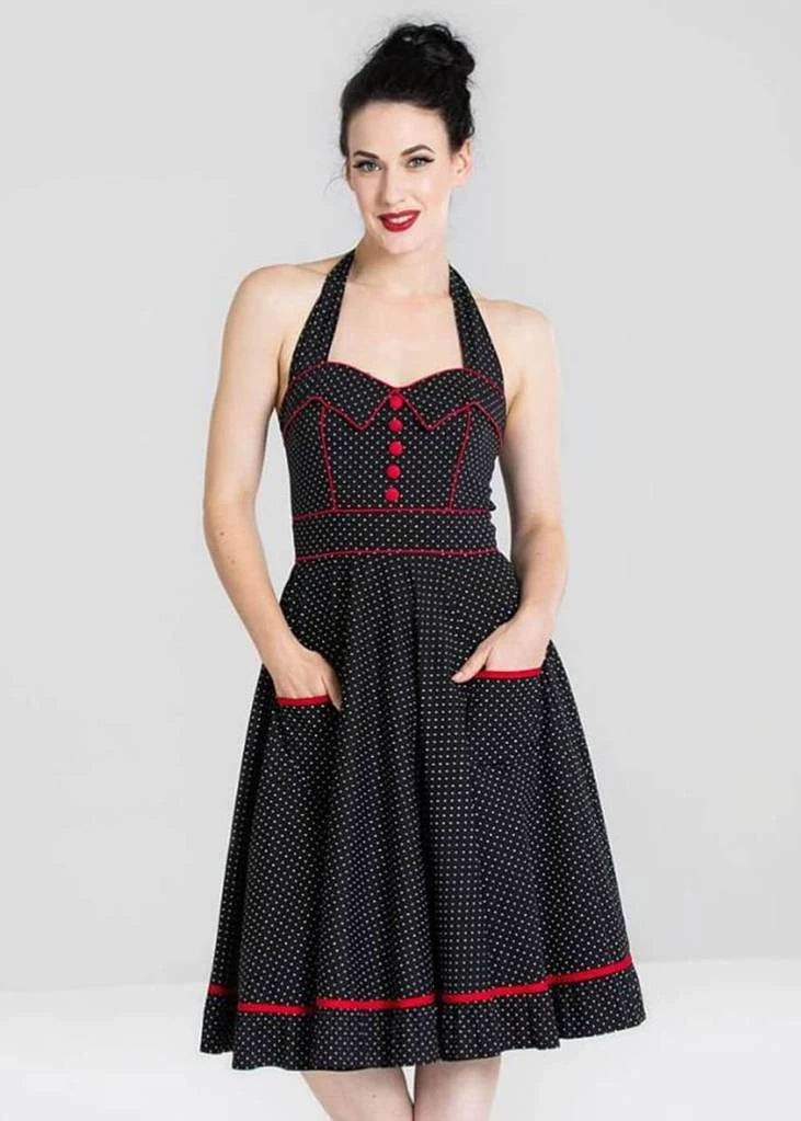 Hell Bunny Vanity Rockabilly 50's Swing Dress Black New In