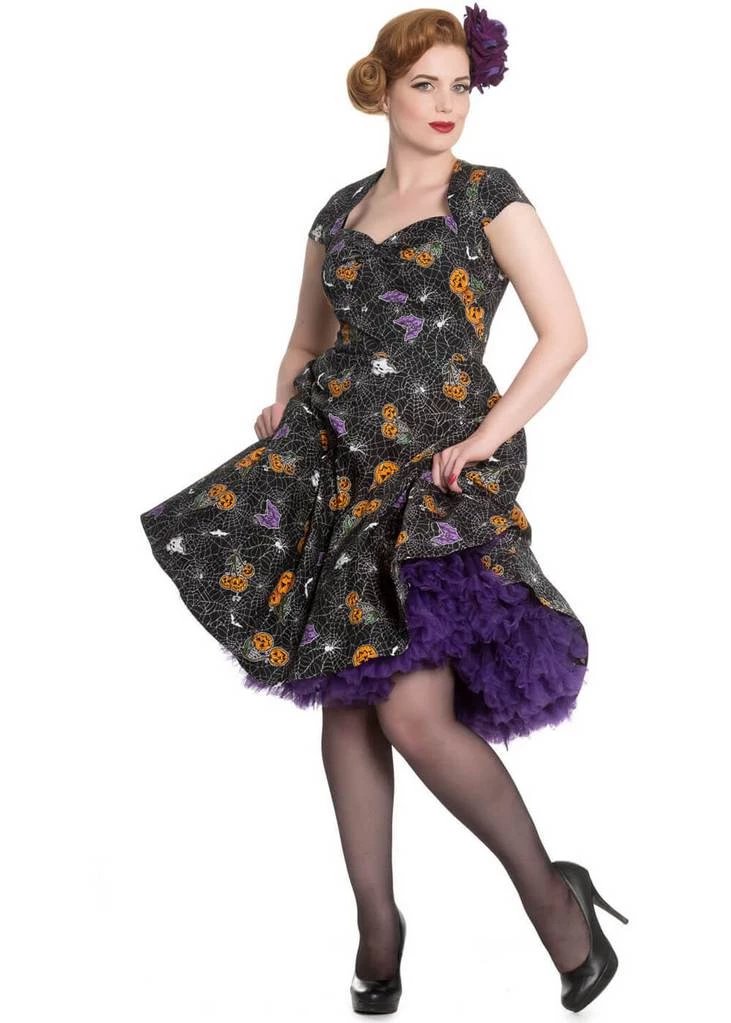 New In Hell Bunny Harlow Halloween 50's Swing Jurk Zwart