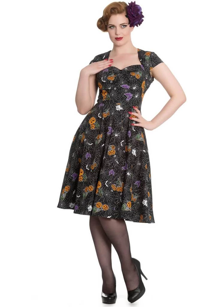 New In Hell Bunny Harlow Halloween 50's Swing Jurk Zwart