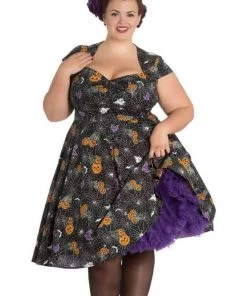 New In Hell Bunny Harlow Halloween 50's Swing Jurk Zwart