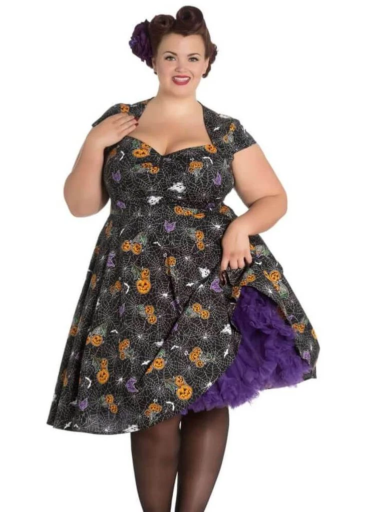 New In Hell Bunny Harlow Halloween 50's Swing Jurk Zwart