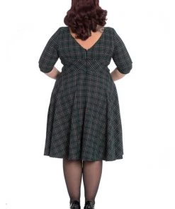 Hell Bunny Peebles Tartan 50's Swing Dress Green New In
