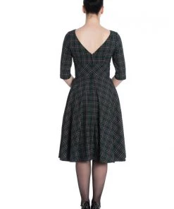 Hell Bunny Peebles Tartan 50's Swing Dress Green New In