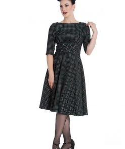 Hell Bunny Peebles Tartan 50's Swing Dress Green New In