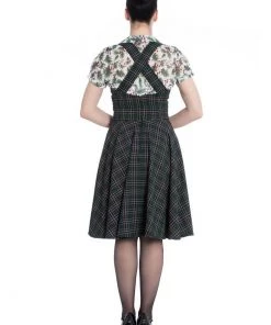 New In Hell Bunny Peebles Tartan Pinafore 40's Dress Green