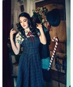 New In Hell Bunny Peebles Tartan Pinafore 40's Dress Green