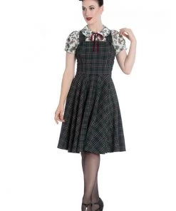 New In Hell Bunny Peebles Tartan Pinafore 40's Dress Green