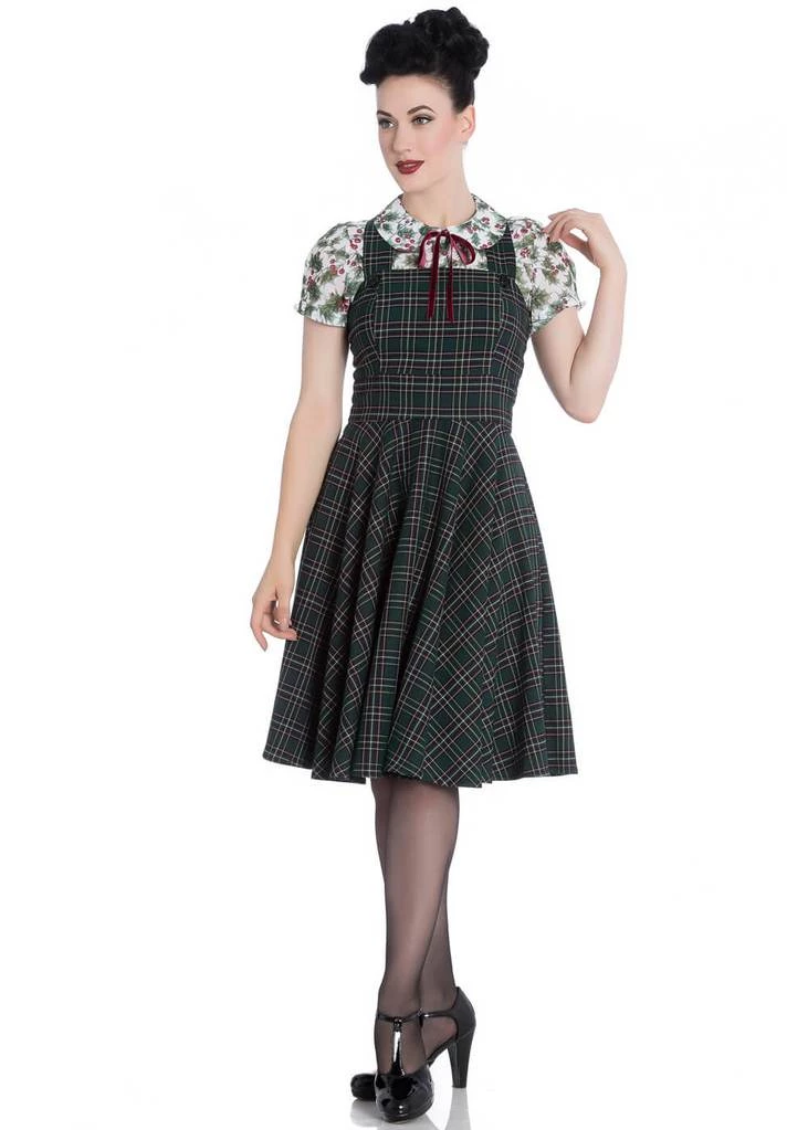 New In Hell Bunny Peebles Tartan Pinafore 40's Dress Green