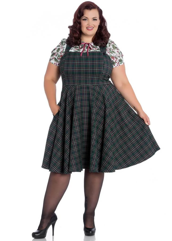 New In Hell Bunny Peebles Tartan Pinafore 40's Dress Green
