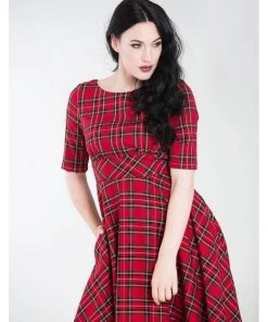 New In Hell Bunny Irvine Tartan 50's Swing Dress Red