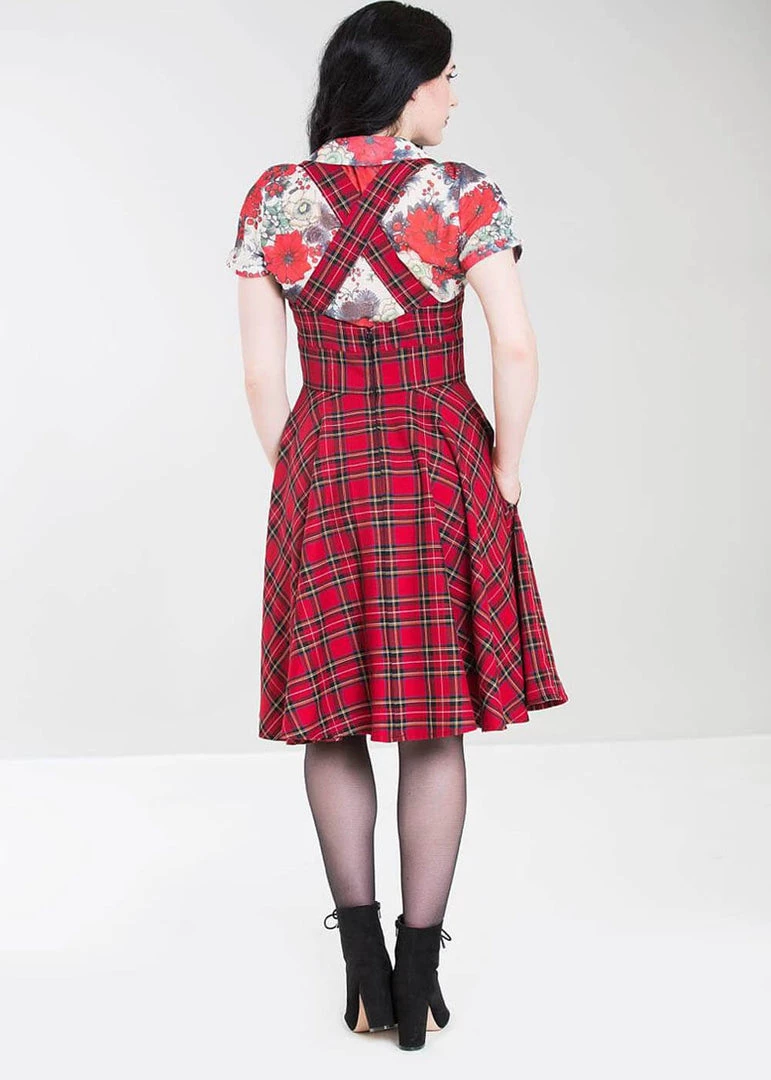 Hell Bunny Irvine Tartan 60's Pinafore Dress Red