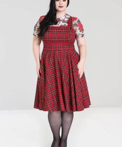 Hell Bunny Irvine Tartan 60's Pinafore Dress Red