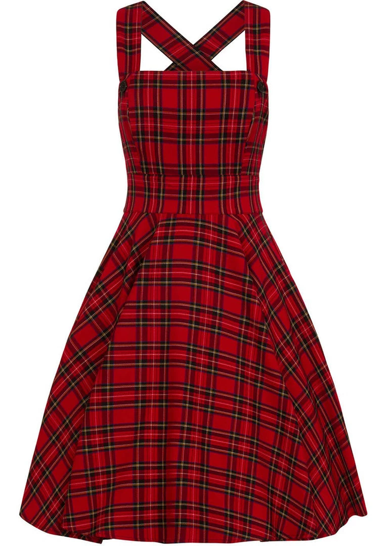 Hell Bunny Irvine Tartan 60's Pinafore Dress Red