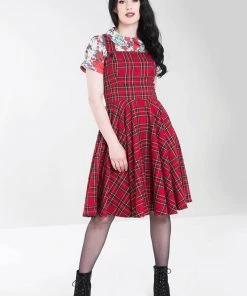 Hell Bunny Irvine Tartan 60's Pinafore Dress Red