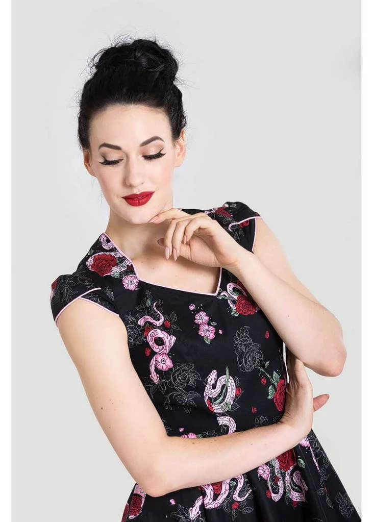 Hell Bunny Python Rose 50's Swing Jurk Zwart