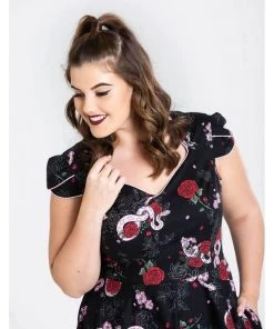 Hell Bunny Python Rose 50's Swing Jurk Zwart
