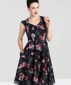 Hell Bunny Python Rose 50's Swing Jurk Zwart