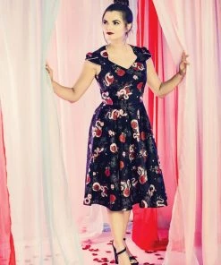 Hell Bunny Python Rose 50's Swing Jurk Zwart